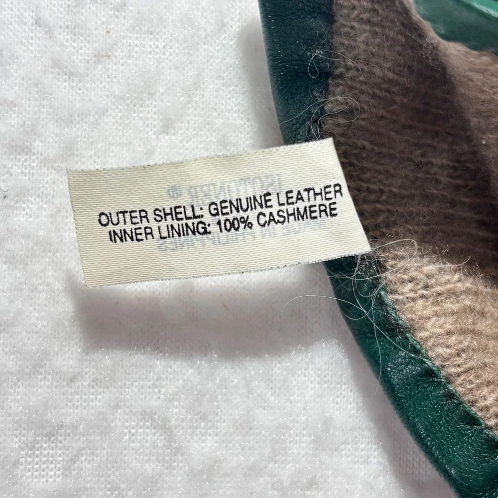 VTG Isotoner Gloves Green Leather Cashmere Winter Luxury Women Sz 8 Medium Large - Picture 3 of 8